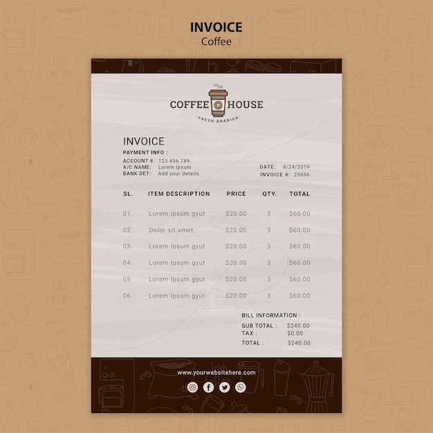 Coffee shop invoice template | Free PSD File