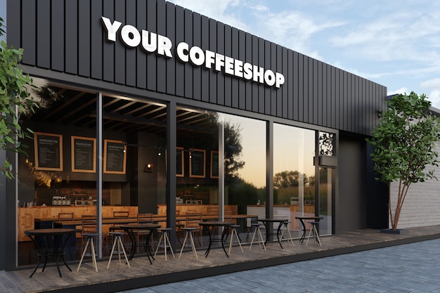 Premium PSD | Coffee shop storefront 3d logo mockup