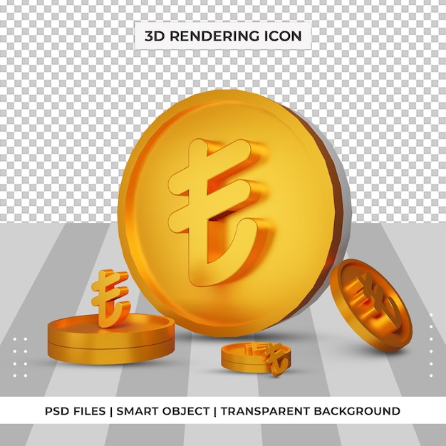 Premium PSD Coin Turkish Lira Currency Symbol Gold 3d Rendering