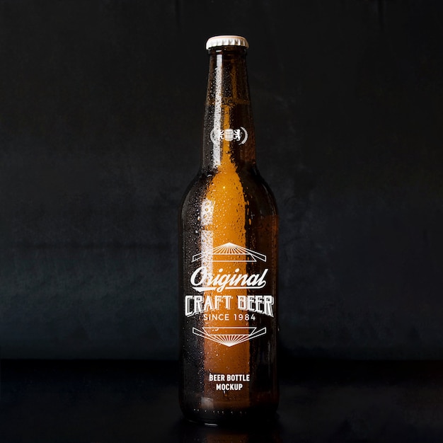 Download Cold Drops Beer Glass Bottle On Dark Background Mockup Psd Mockup New Free Amazing Mockups