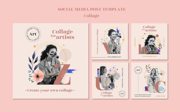 アーティストのソーシャルメディア投稿テンプレートのコラージュ 無料のpsdファイル