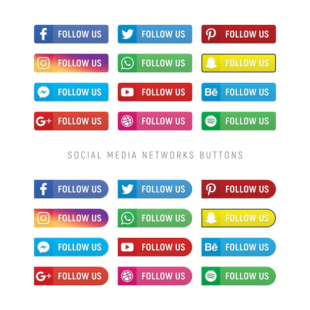 Collection of social media network buttons Premium Psd