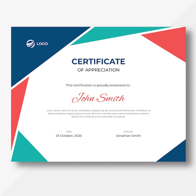 Premium PSD | Colored geometric shapes certificate design template