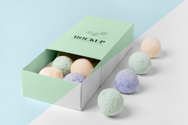 Download Free PSD | Colorful bath bombs arrangement in box