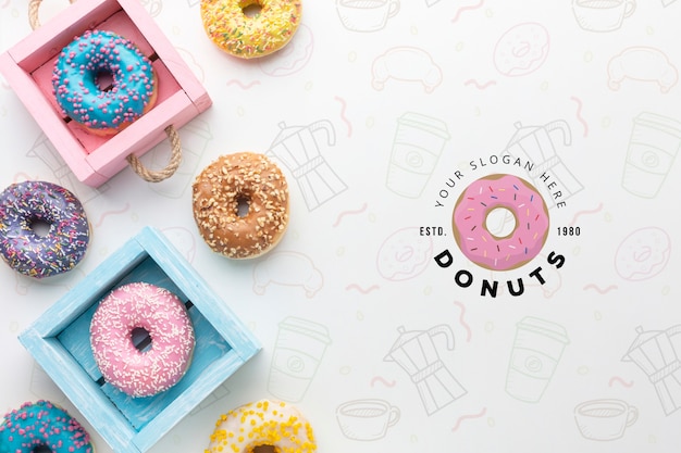 Download Colorful Donuts And Coffee With Mock Up Free Psd