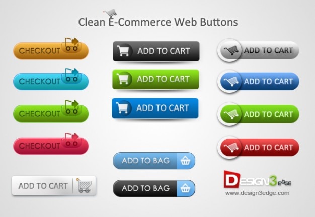 Free PSD | Colorful e-commerce buttons with shopping carts