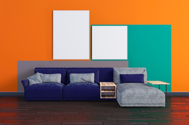 Download Premium PSD | Colorful living room canvas mockup