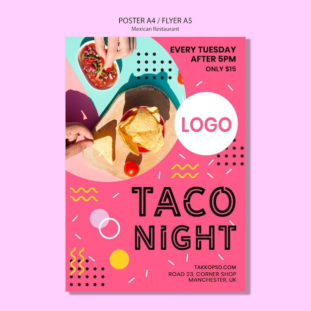 Download Free PSD | Colorful mexican taco night poster mock-up