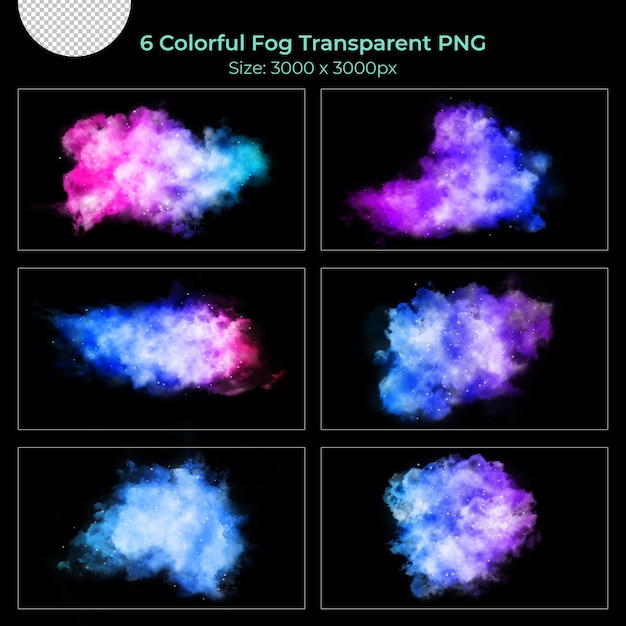 Premium PSD | Colorful realistic various shapes of fogs transparent set