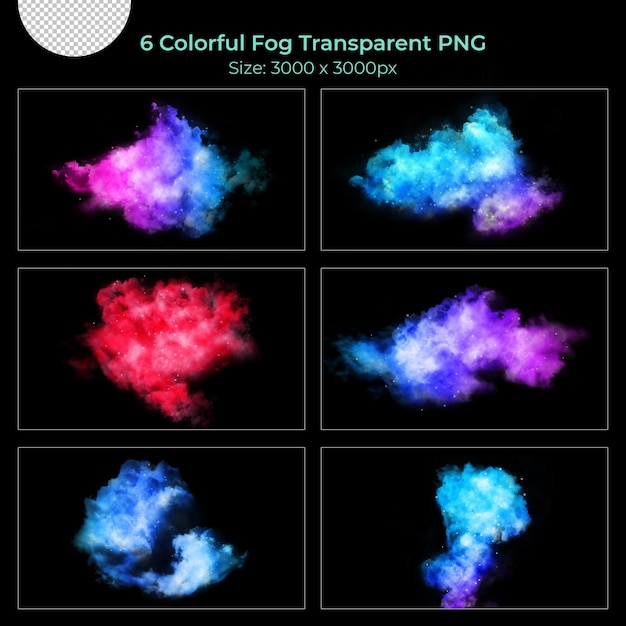 Premium PSD | Colorful realistic various shapes of fogs transparent set