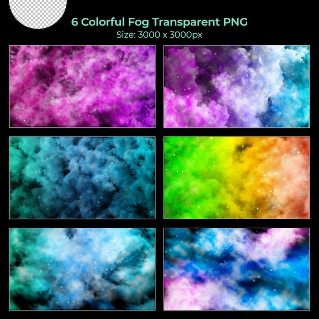 Premium PSD | Colorful realistic various shapes of fogs transparent set