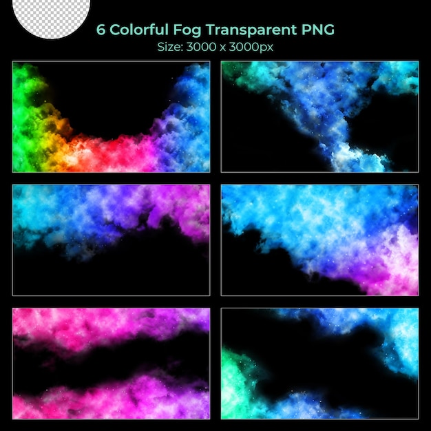 Premium PSD | Colorful realistic various shapes of fogs transparent set