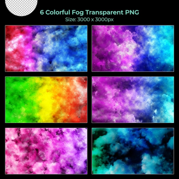 Premium PSD | Colorful realistic various shapes of fogs transparent set