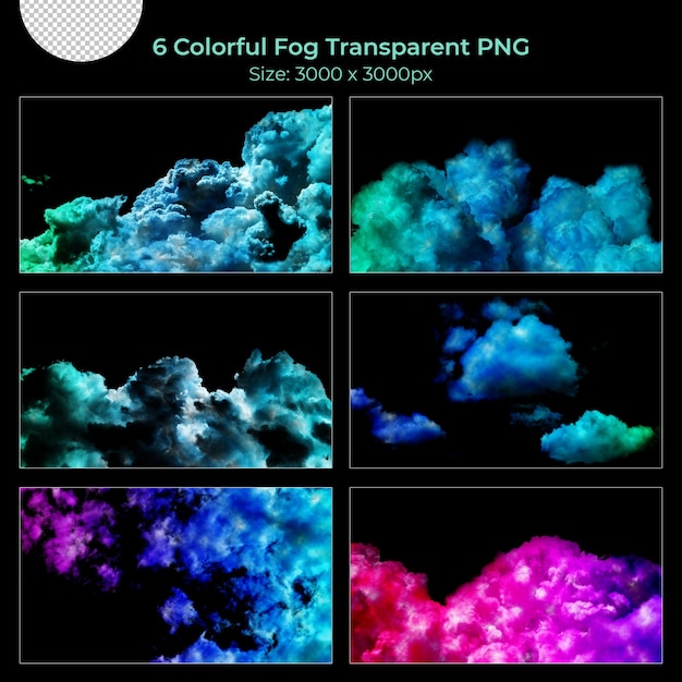 Premium PSD | Colorful realistic various shapes of fogs transparent set