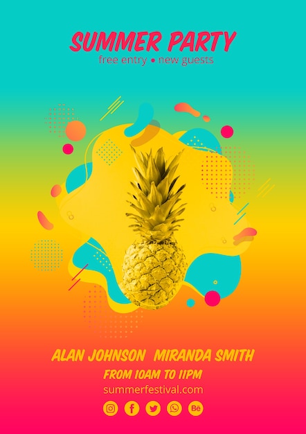 Colorful summer party poster template Free Psd