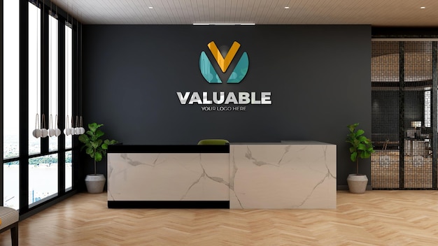 Premium PSD | Company logo mockup in the modern wooden office reception ...