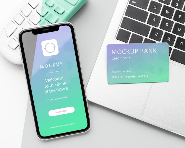 Download Free PSD | Composition with smartphone payment app mock-up