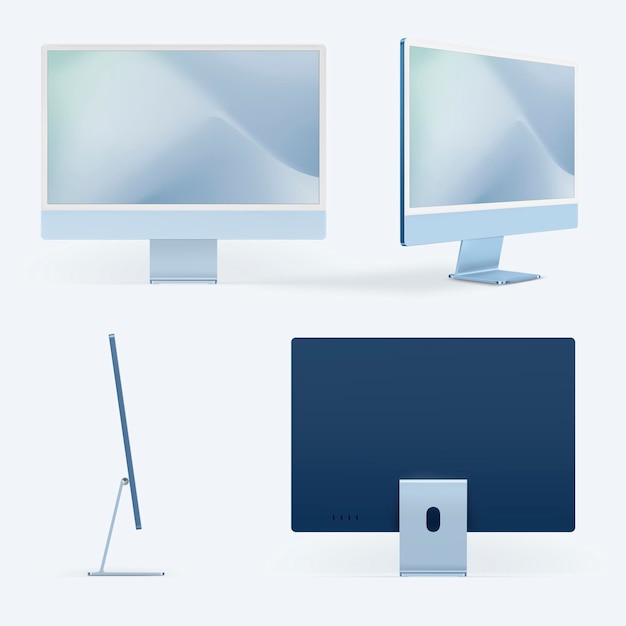 Download Free PSD | Computer desktop screen mockup psd blue digital device minimal style set