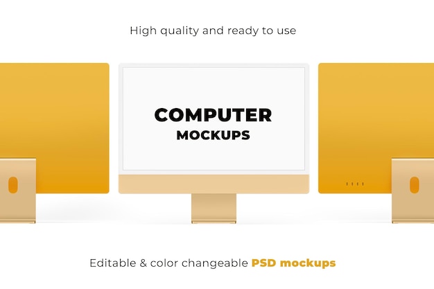 Download Free Psd Computer Desktop Screen Mockup Psd Yellow Digital Device Minimal Style