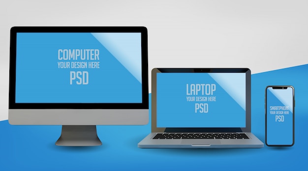 Download Computer, laptop and smart phone mock up premium psd ... PSD Mockup Templates