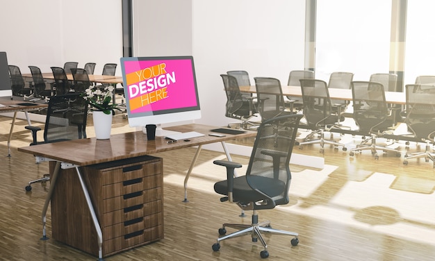 Download Premium PSD | Computer mockup in office interior of 3d rendering
