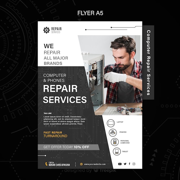 Download Free PSD | Computer and phones repair services flyer