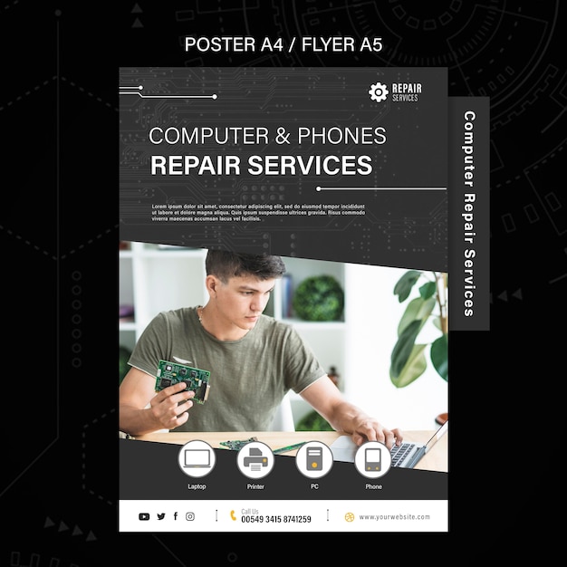 Download Free PSD | Computer and phones repair services flyer