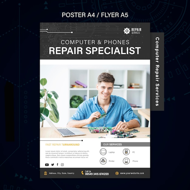 Download Free PSD | Computer and phones repair services poster