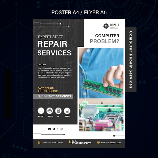 Download Free PSD | Computer and phones repair services poster