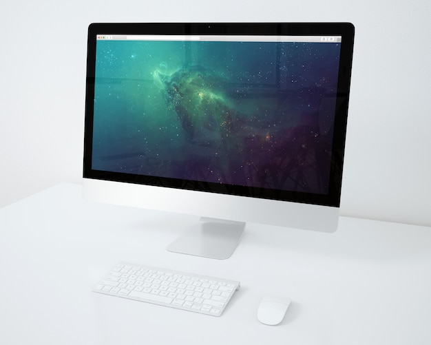 Download Computer on white desktop mock up | Free PSD File PSD Mockup Templates
