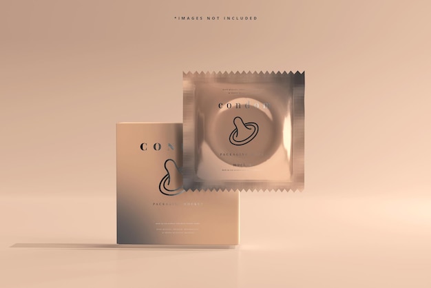 Premium PSD | Condom box and foil packaging mockup