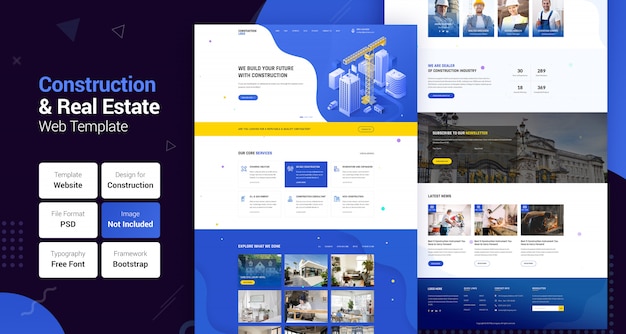 Construction industry & real estate business web template Premium Psd