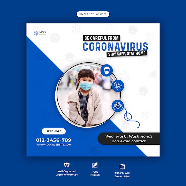  Coronavirus or convid-19 social media banner template premium psd