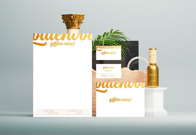 Download Premium PSD | Corporate brand identity and stationery mockup with gold foil print effect