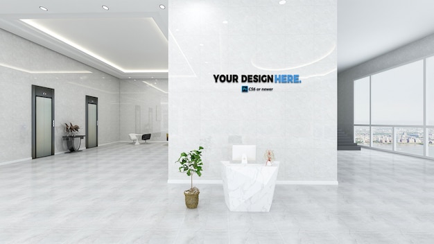 Corporate business office front desk mockup PSD file | Premium Download