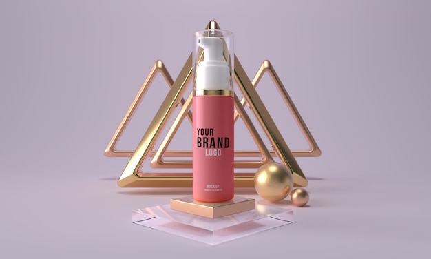 Cosmetic bottle with dispenser mockup. beauty skin care product container 3d render Premium Psd