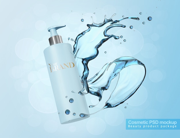 Download Cosmetic bottle with water splash mockup | Premium PSD File