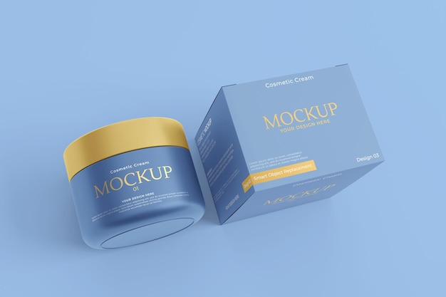 Download Premium Psd Cosmetic Cream Jar With Box Mockup