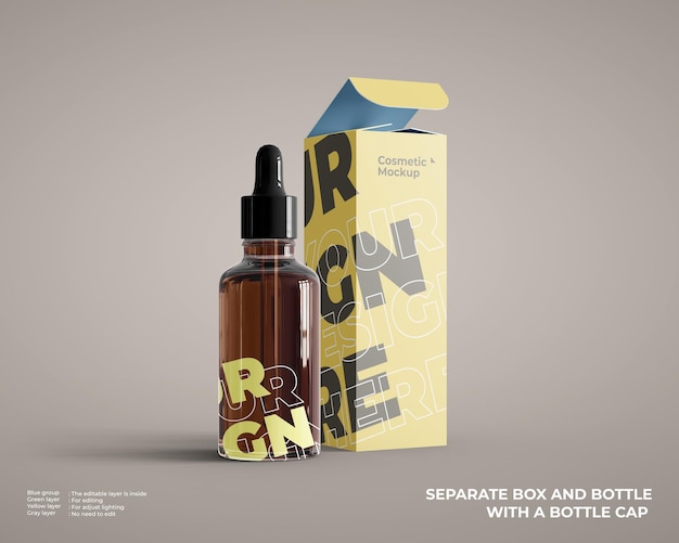 Free Psd Cosmetic Essential Oil Bottle Mockup With Box Package