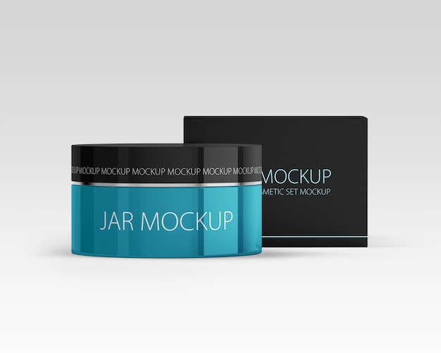 Download Cosmetic jar with box mockup PSD file | Premium Download
