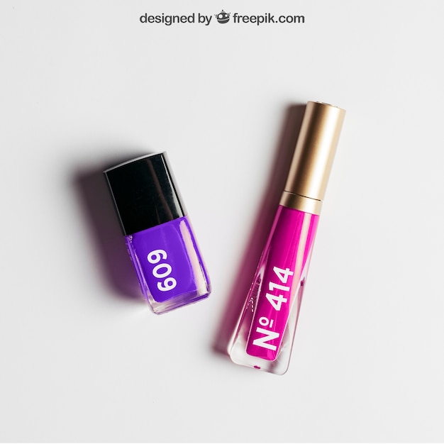 Download Cosmetic mockup with nail polish and lipstick PSD file | Free Download
