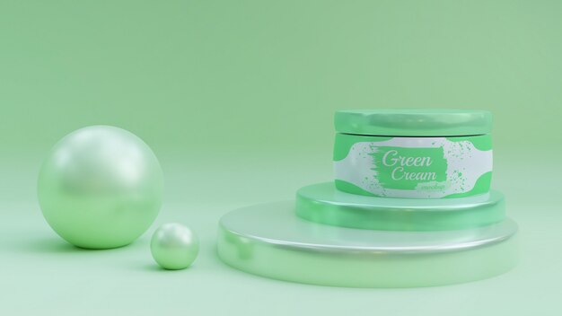 Download Cosmetic Pot Mockup On Green Podium Premium Psd File Yellowimages Mockups