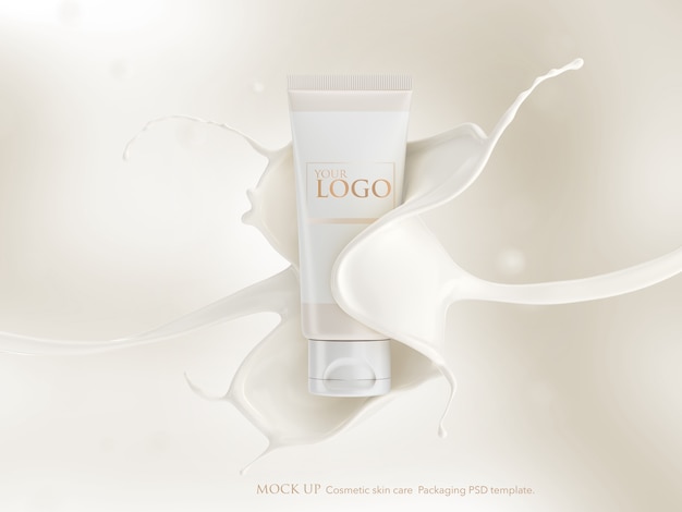 Download Free Cosmetic Tube Mockup Template With Splashing Of Milk Cream Premium Psd File PSD Mockups.
