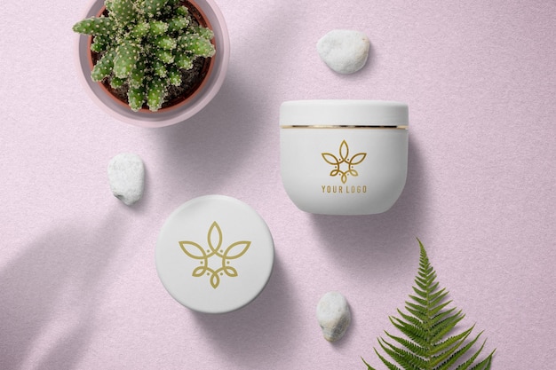 Download Premium PSD | Cosmetics cream jar logo mockup design