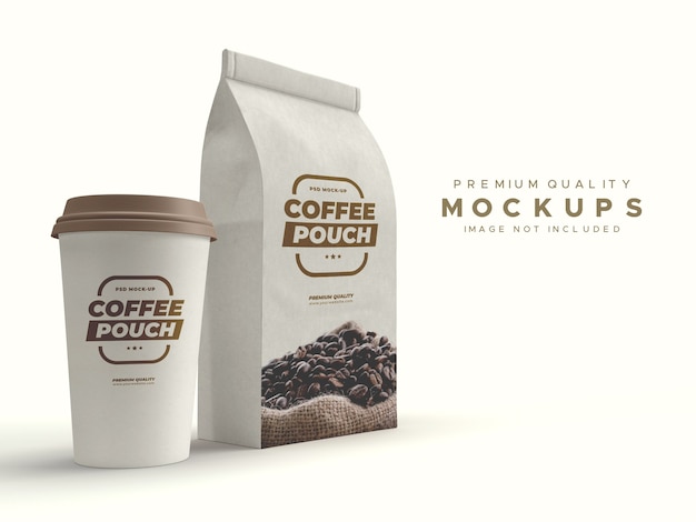Premium PSD | Craft brown paper bag and coffee cup mockup