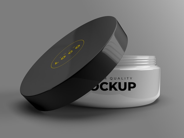 Download Cream jar mockup with lid opened | Premium PSD File