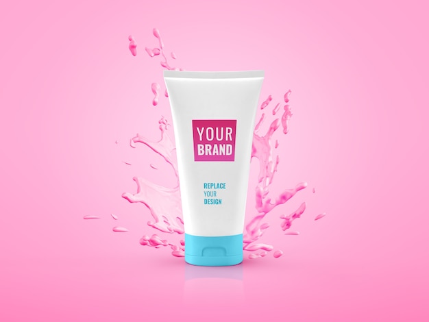 Download Cream tube water splash advertising mockup | Premium PSD File