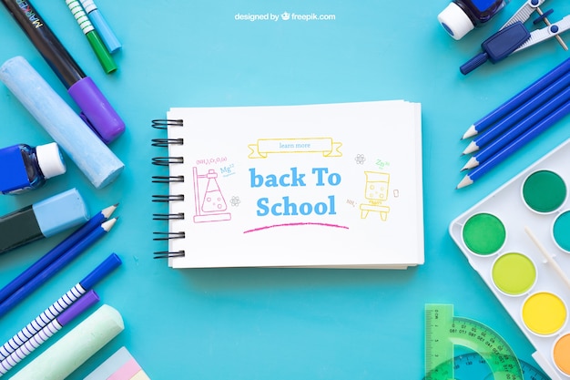 Download Creative back to school mockup with horizontal notepad PSD file | Free Download