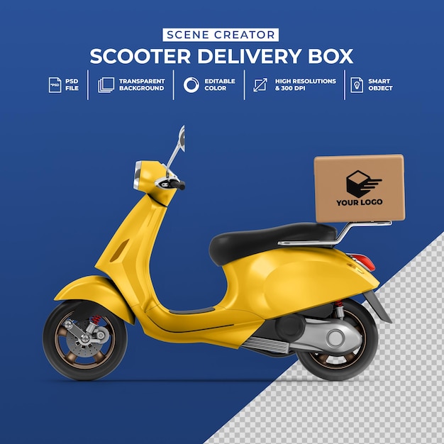 Download Premium Psd Creative Concept 3d Render Of Delivery Scooter Bike With Box Mockup