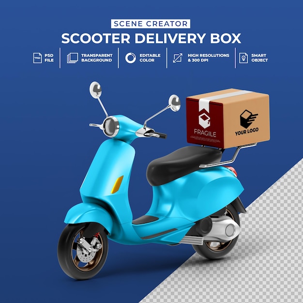 Premium Psd Creative Concept 3d Render Of Delivery Scooter Bike With Box Mockup